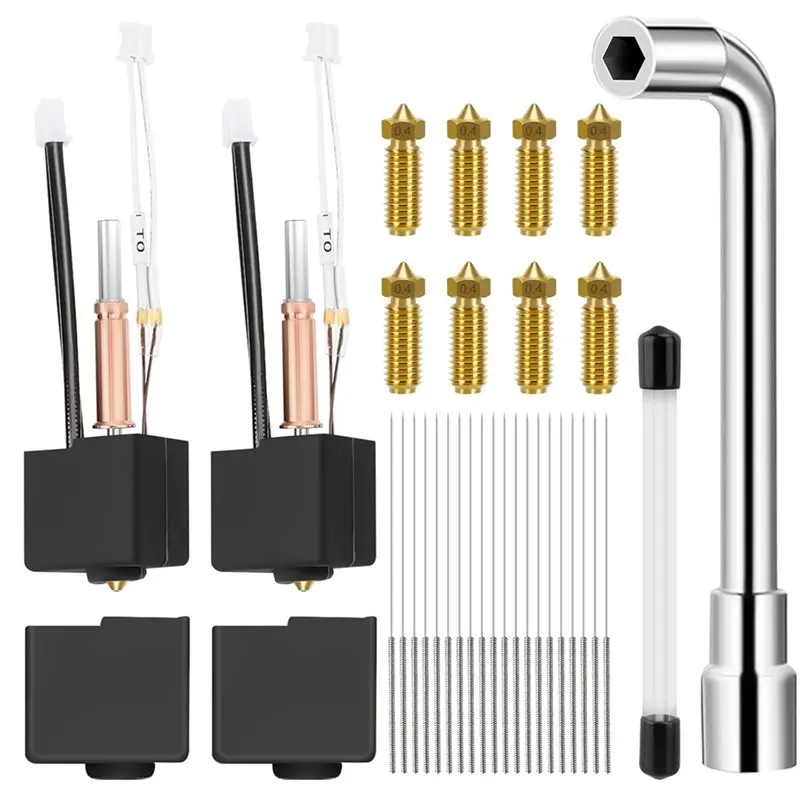ABUH-For Anycubic Kobra 3 Hotend Replacement Kit With 0.4 Mm Brass Nozzles, Cleaning Needle Nozzle Key For 3D Printer