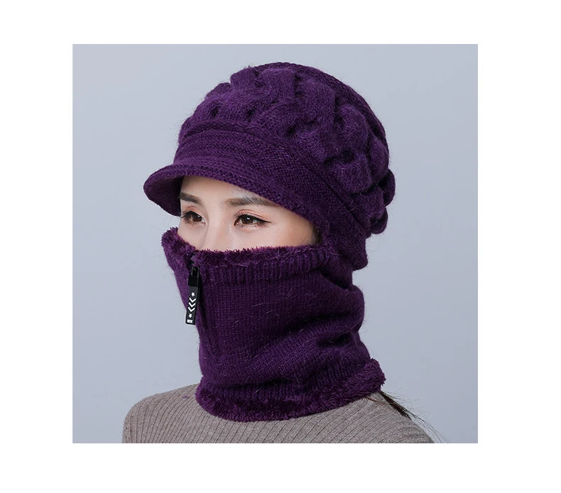 Frauen Gestrickte Schal Maske Hut Set Winter Warme Beanie Hut Elastische Weiche Gestrickte Gehörschutz Winddicht Schnee Ski Cap Einteilige hut – Detail 6