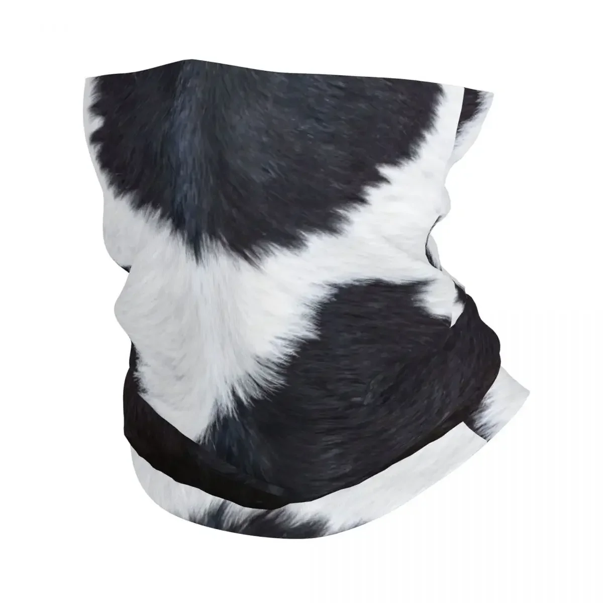 Black And White Cowhide Bandana Winter Neck Warmer Windproof Wrap Face Scarf Animal Fur Hide Skin Leather Gaiter Headband