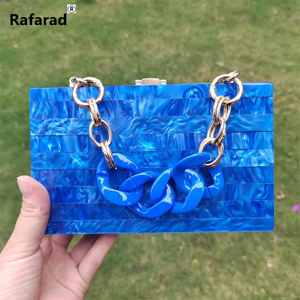 

Evening Clutch Bag Women New Designer Pearl Bright Blue Striped Box Small Mini Brand Crossbody Bags Wedding Party Purse Handbags