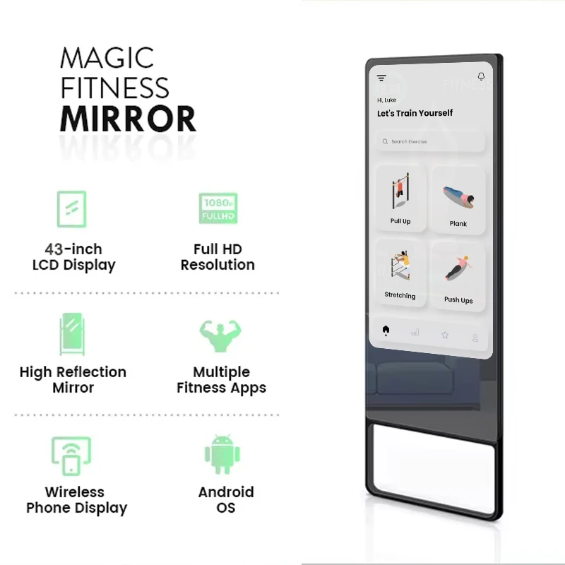 رائجة البيع مرآة تجريب ذكية المنزل الصالة الرياضية اليوغا شاشة تعمل باللمس شاشة الكريستال السائل أندرويد واي فاي التفاعلية ممارسة اللياقة البدنية التدريب مرآة f
