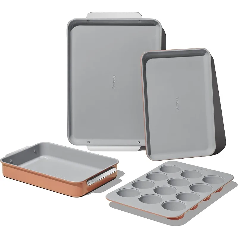 Nonstick Ceramic Bakeware Set (5 Pieces) - Baking Sheets, Assorted Baking Pans, & Storage - Aluminized Steel Body - Non Toxic