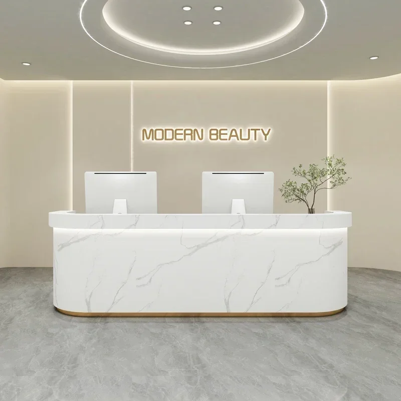 

Aesthetic Reception Counter Bank Beauty Salon Storage Bakery Hairdresser Front Desk Modern Luxury Receiption Shop Furniture Help