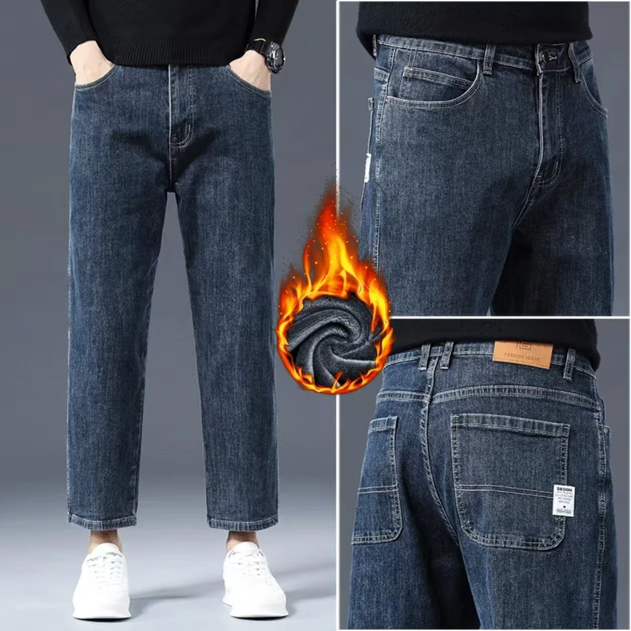 

Loose Fit Jeans Men's mid Waist Straight Leg Jeans Casual Cotton Denim orts Autumn Winter Faion Urban Sle Youth Jeans