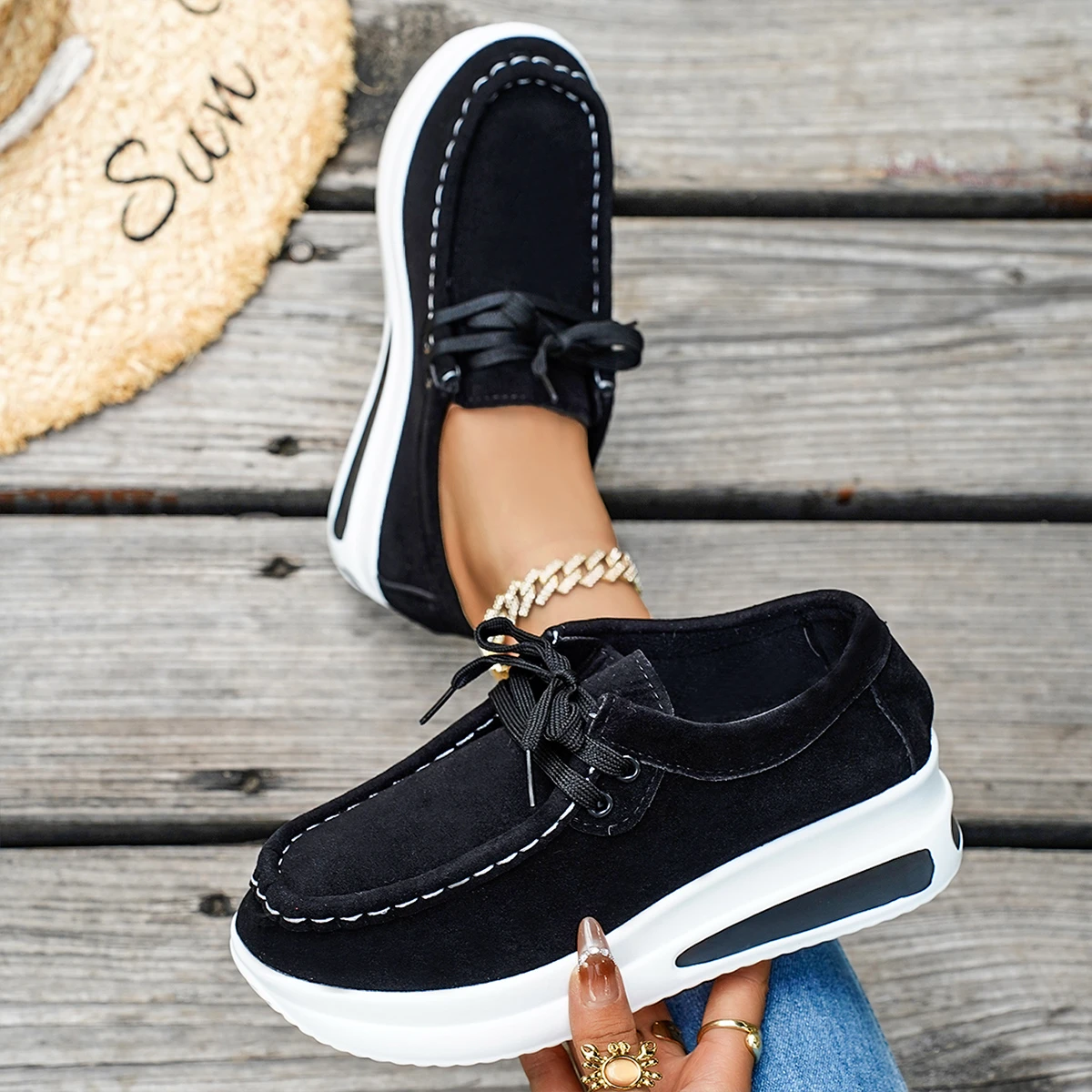 Spring/Autumn Sneakers Women Running Shoes Outdoor Breathable Lace-up Thick Bottom Casual Comfortable Shoe Large Size 36~43