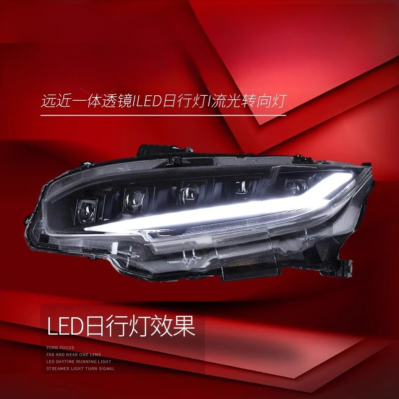 Suitable for  Honda 10th 16-20 Generation Civic Headlight Assembly Modified Lens LED Headlight Flowing Turn Signal Hatchback