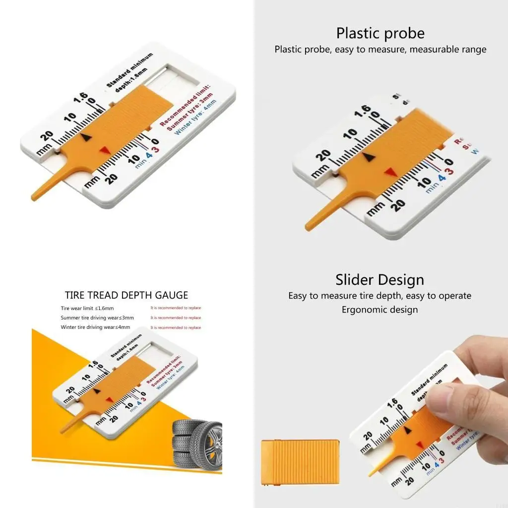 F19B Tyre Depth Gauge 0-20mm Depth Meter Vernier Depth Caliper Portable Tyre Checker Plastic Measurement Tool