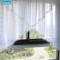 Voile Triangular Curtain with Lace Bottom, White Window Treatments, Kitchen, Livingroom, Balcony