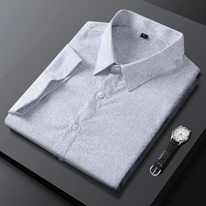 Chemise imprimée à manches courtes pour hommes, blouse en fibre de bambou, de haute qualité, slim, décontractée, business, social, smoking, été 2024