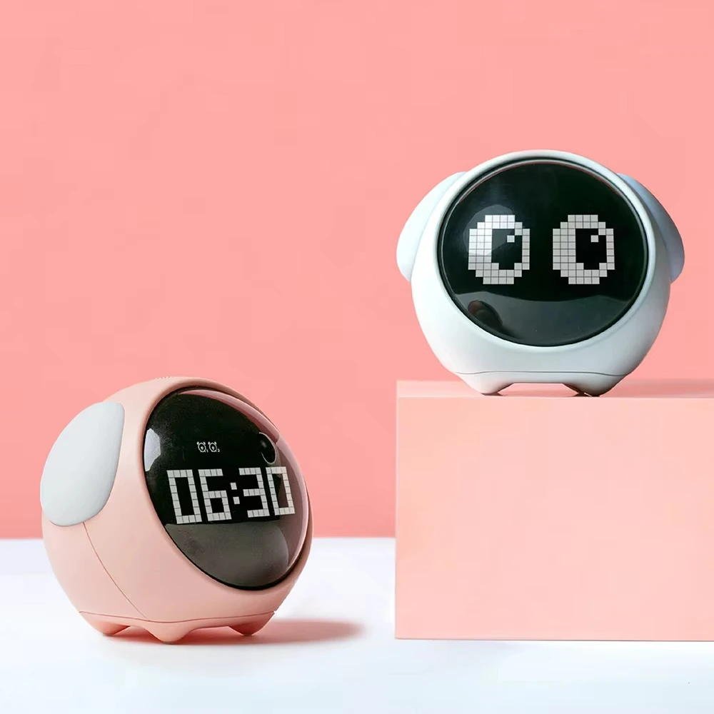 

Cute Expression Alarm Clock Hot Sale Child Night Light Alarm Clock Smart Voice Controlled Light Multifunctional For Kids