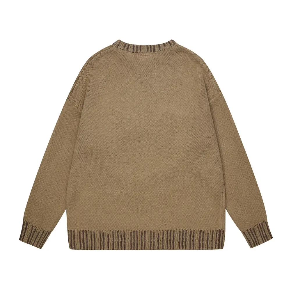 Little Bear Flocking Embroidered Sweater MenTrend High Street Loose Casual Couple Pullover Round Neck Underlay chompa de hombre