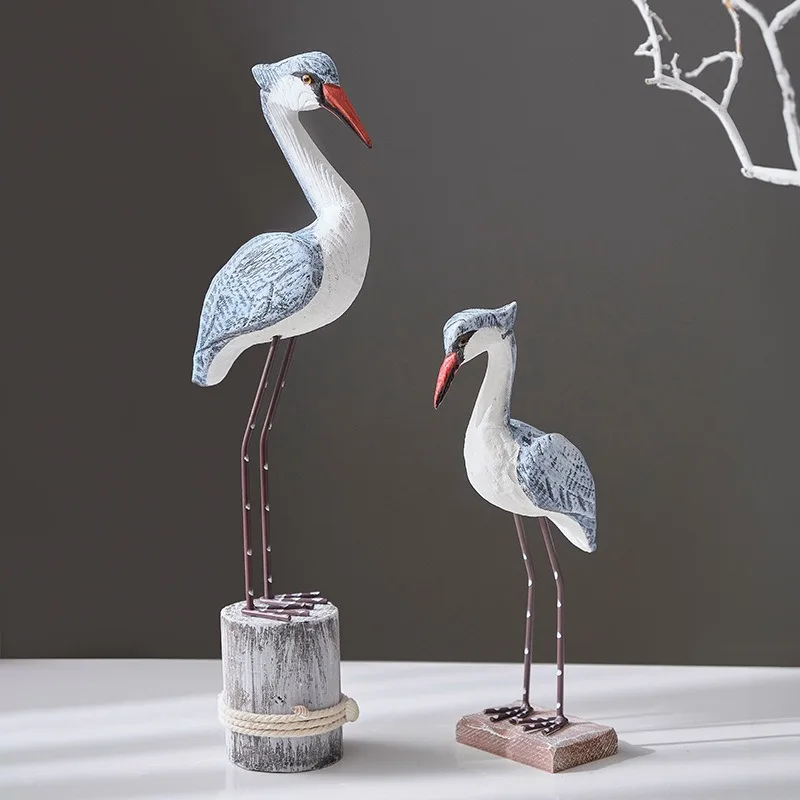 Wooden Seabird Statue Vintage Pelican Seagull Sculpture Nautical Coastal Decor Tabletop Ornament