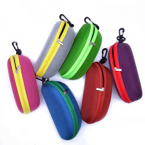 Portable EVA Glasses Case with Carabiner Hook Colorful Sunglasses Hard Cases Zipper Eyeglasses Protector Box Eyewear Accessories