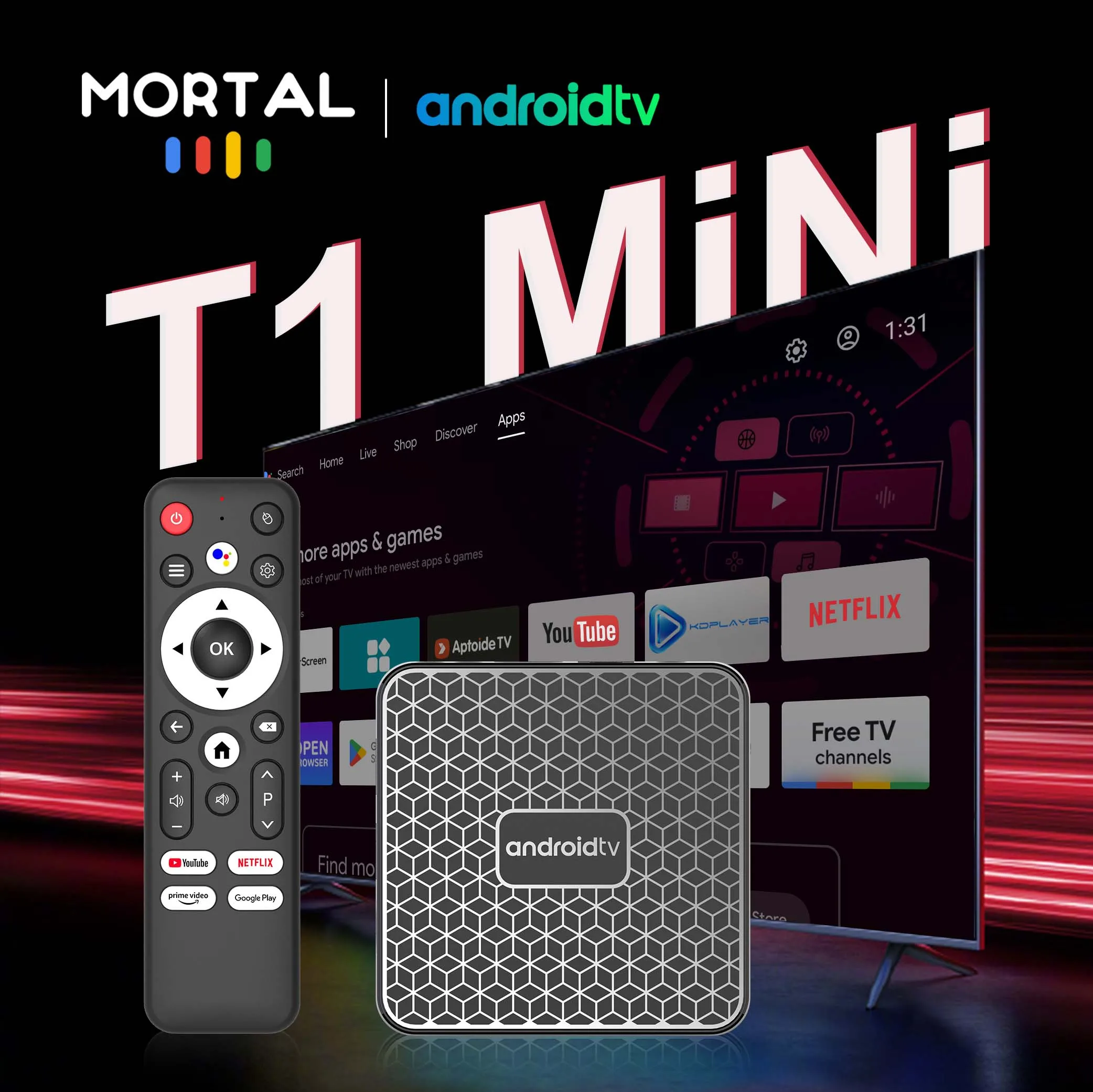 Mortal Smart Android TV Box Android 14 Voice T1mini Netflix 4K WiFi6 Rockchip 3518 HDR 10 BT5.0 Wireless Games Player Box
