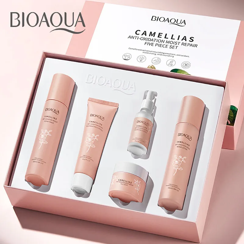 Camellias Anti-oxidation Moist Repair Five Piece Set Facial Skin Care Set  Essence Face Serum