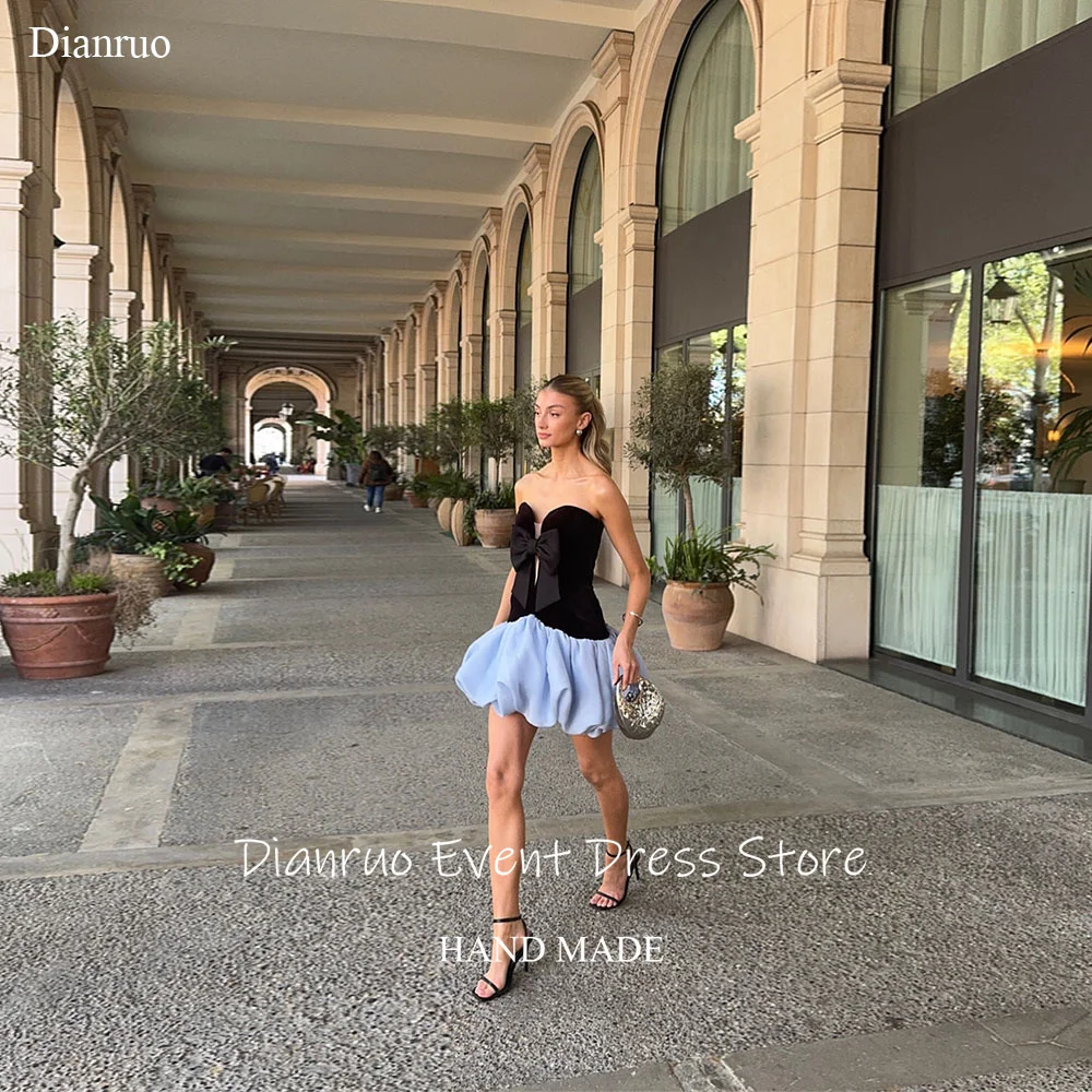 

Dianruo Sweetheart Sleeveless Prom Dress Above Knee Pleated Quinceanera Dress Satin Bow Embellished Birthday Dress Customized