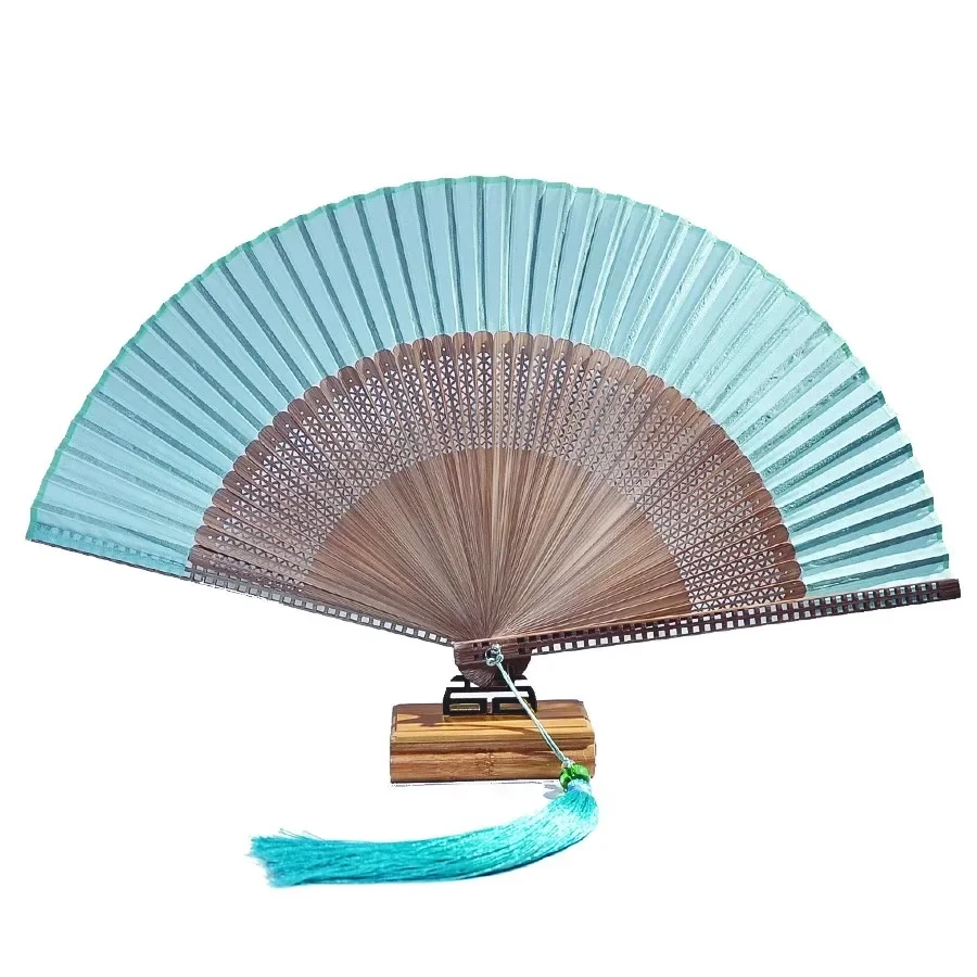 Chinese Style 7 Inch Bamboo Folding Fan Plain Square Pattern Handheld Fan for Women Hanfu Qipao Summer Gift Natural Blank Fan
