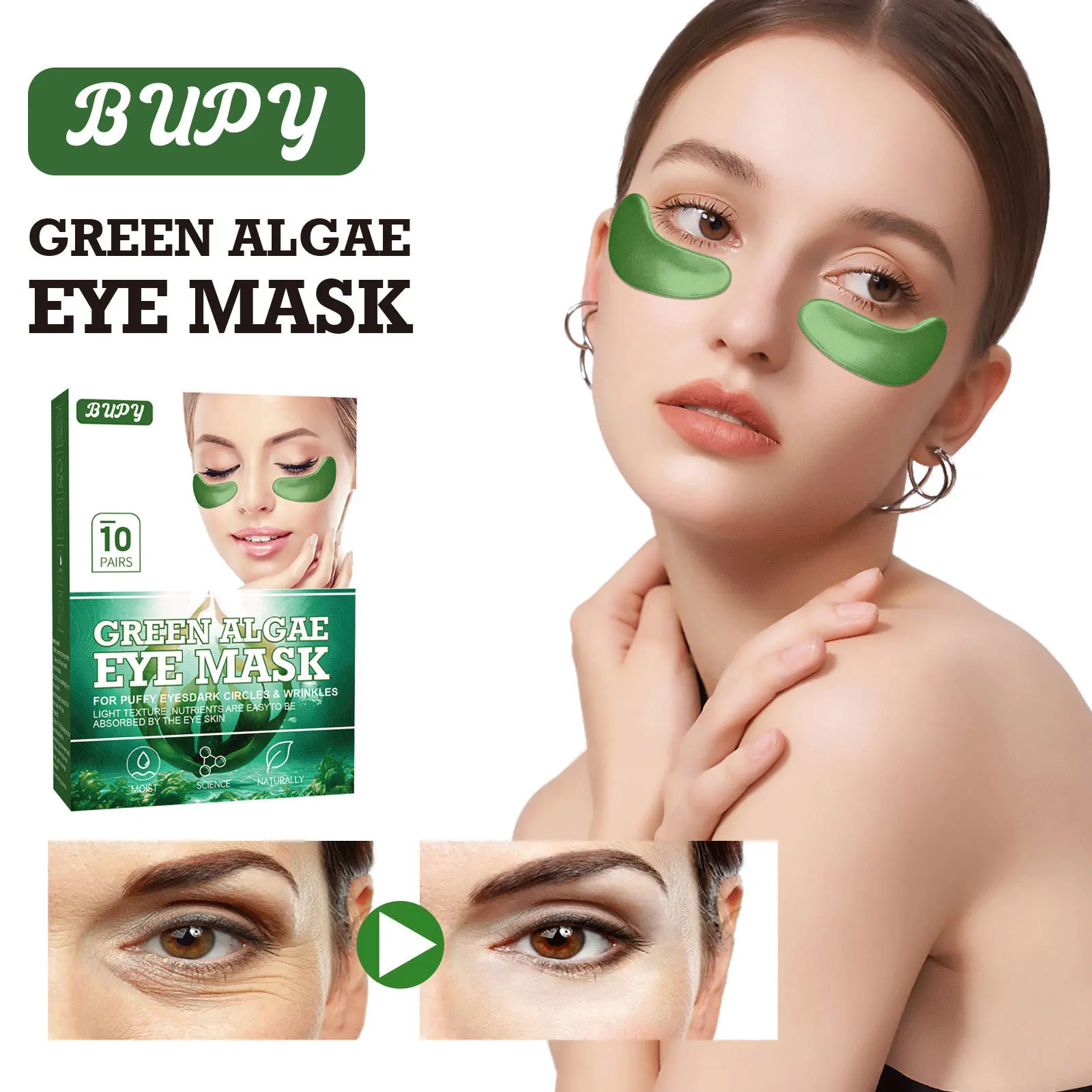 

Маска для глаз BUPY Green Seaweed Weakens Eye Circles, увлажняет и увлажняет Маска для глаз из зеленых водорослей