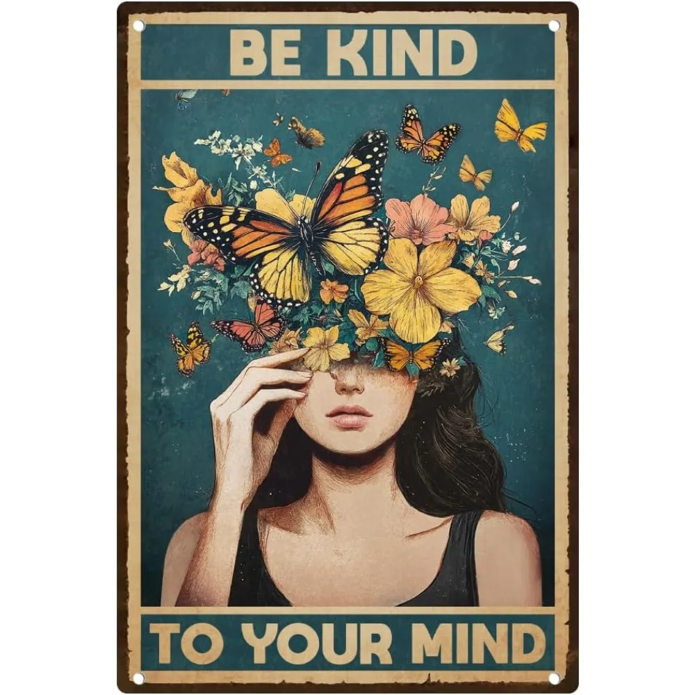 Be Kind To Your Mind Vintage Metall-Blechschild, inspirierendes Retro-Kunstposter für Zuhause, Büro, Café, Bar, Wanddekoration, 7,9 x 11,9 Zoll