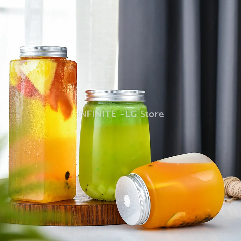 

1pcs Plastic Milk Tea Drink Bottle Take Out Coffee Milk Tea Bar Supplies Mason Jars Drink Storage Containers For Food Party