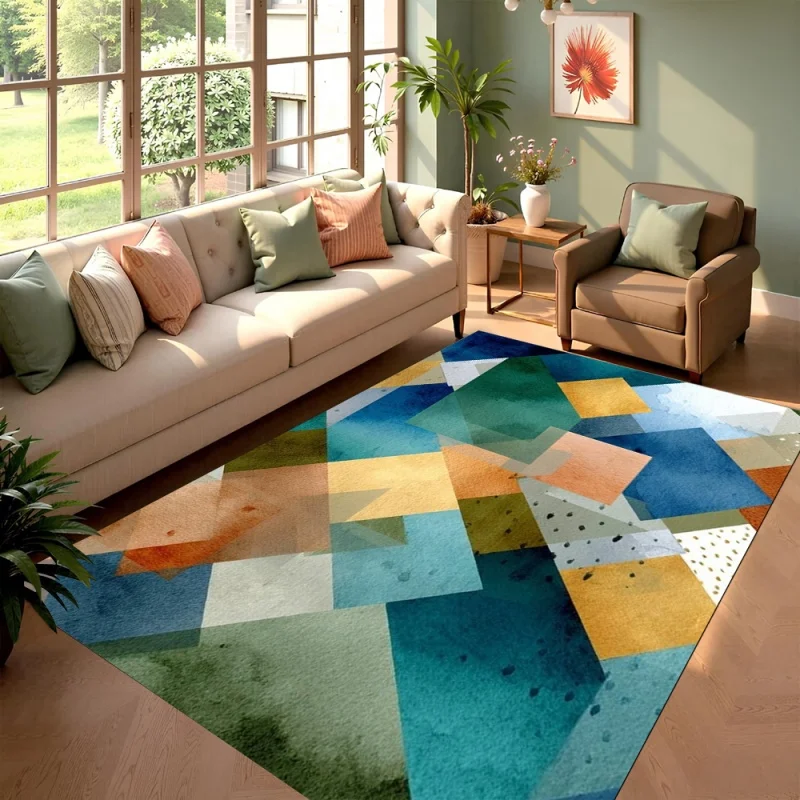 Modern Boho Neutral Abstract Wave Area Rug Non-Slip Floor Mat for Living Room Bedroom Minimalist Earth Tone Home Decor