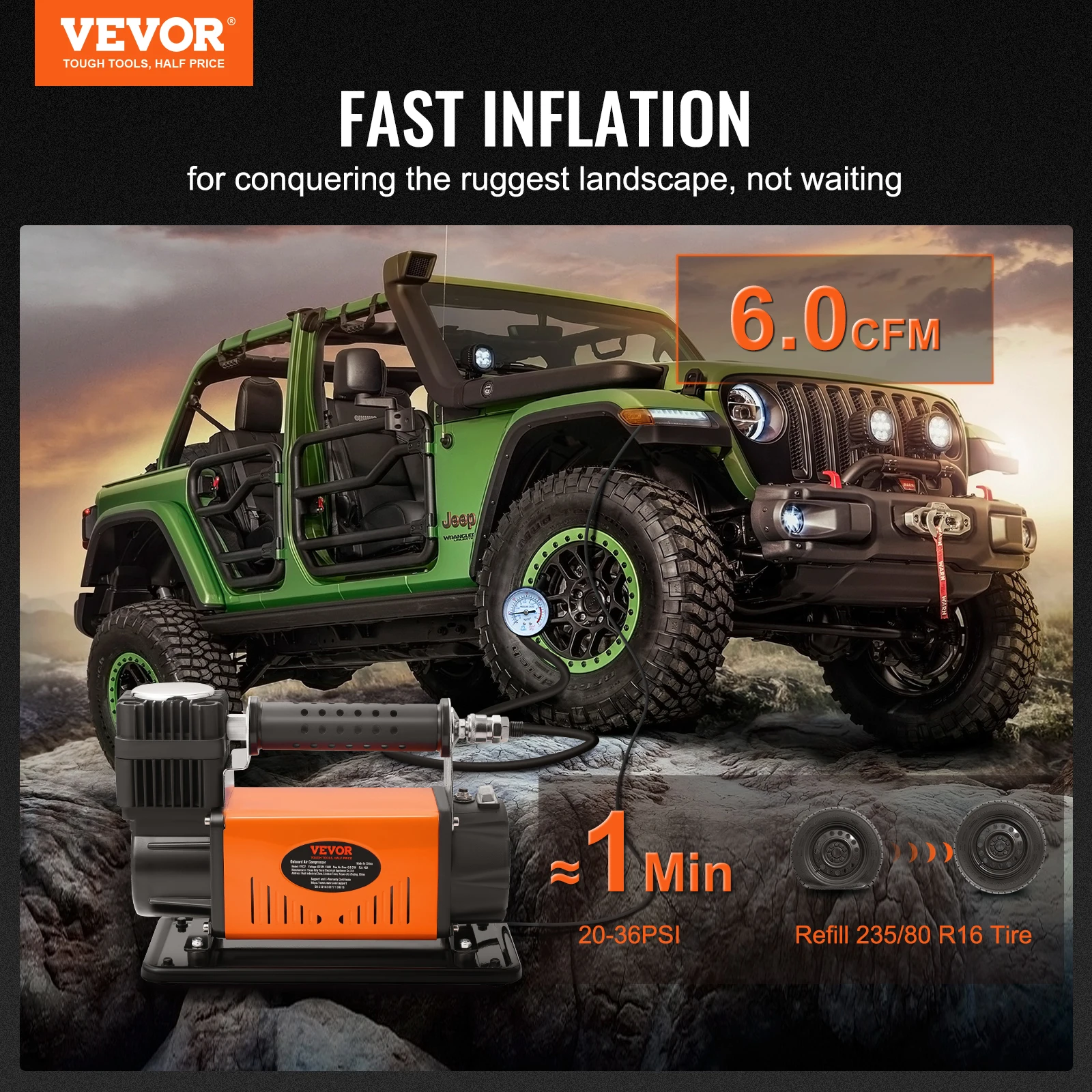 VEVOR 12V Heavy Duty 150PSI Offroad Air Compressor Portable Truck Tire Inflator Air Pump for Jeep SUV For up to 35 Inch Tires