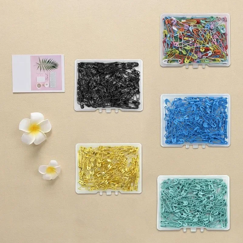 120Pcs/Box Mixed Color Safety Pins Metal Mini Safety Pins Portable Storage Box for Clothes Craft Sewing Handmade Supplies