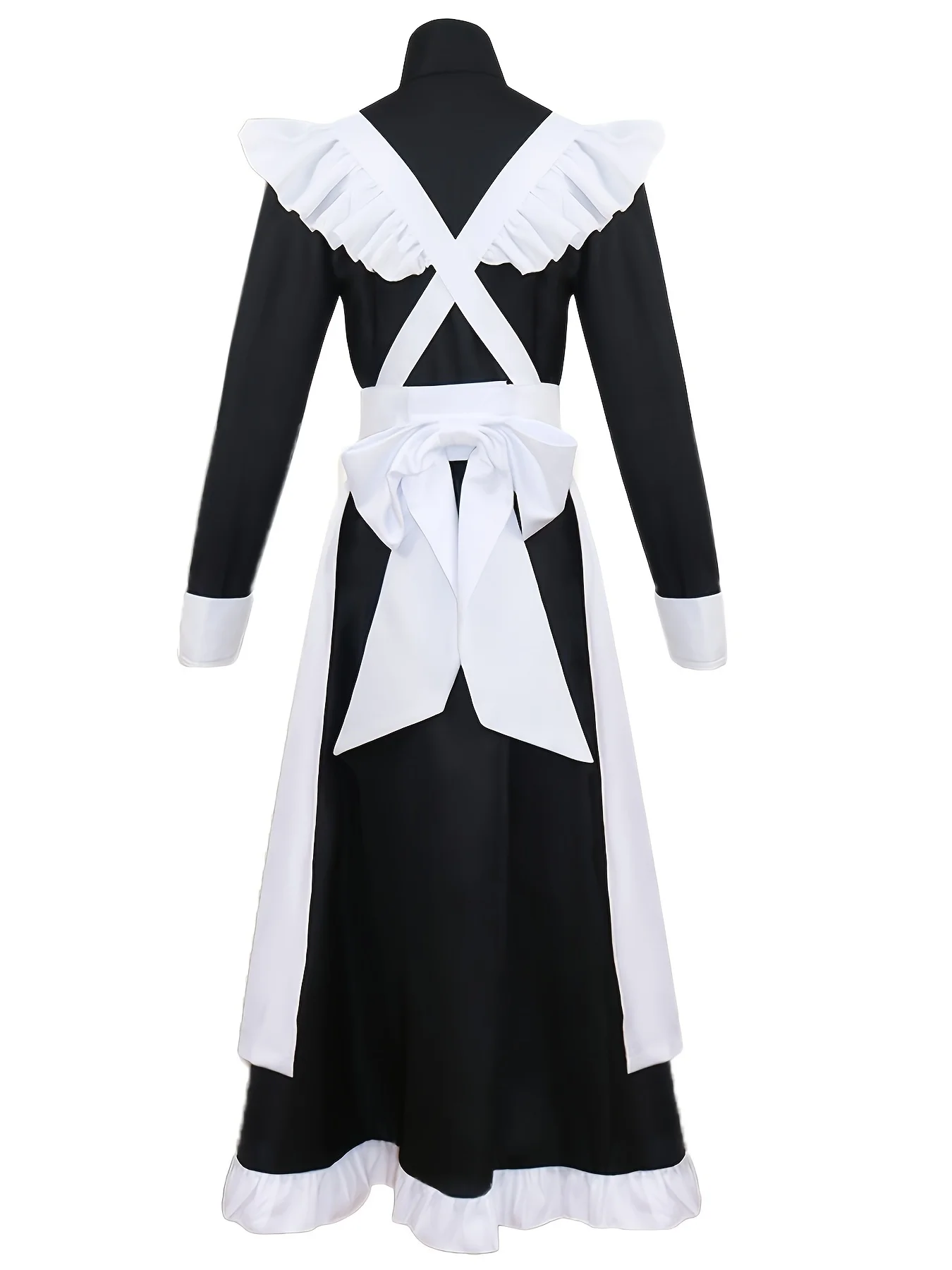 Adorable British Maid Outfit Featuring a Black And White Color Scheme with Ruffled Edges And a Bow Tie, Long Sleeves, And