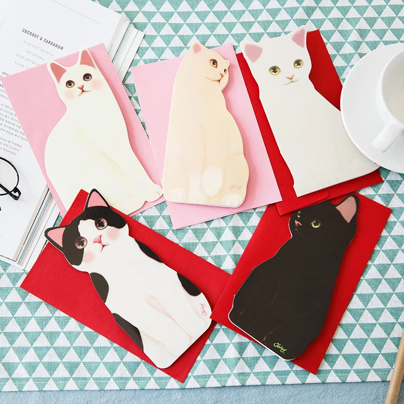 1pcs Cute 3D Cat Greeting Cards Christmas Greeting Blessing Cards with Envelopes Wedding Invitations открытка на свадьбу