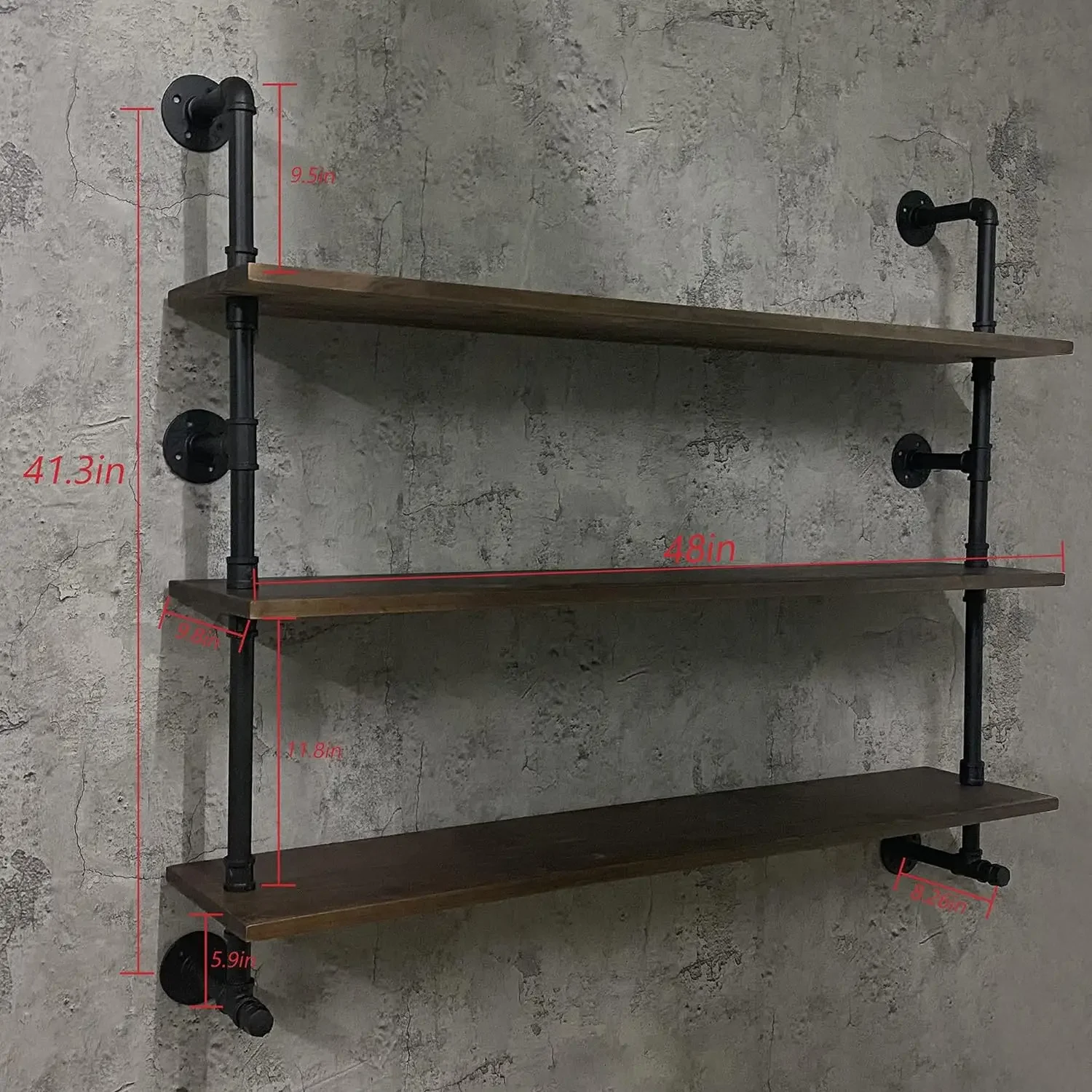 Industrial Pipe Wall Shelves Pipe Shelving with Real Wood Plank ,48 Inches Floating Shelves for Wall Farmhouse Pipe Book Shelves