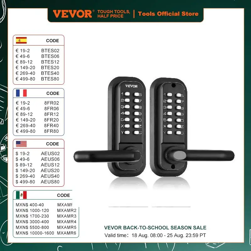 

VEVOR Mechanical Keyless Entry Door Lock Single/Double -Sided 14 Digit Keypad and Handle Embedded