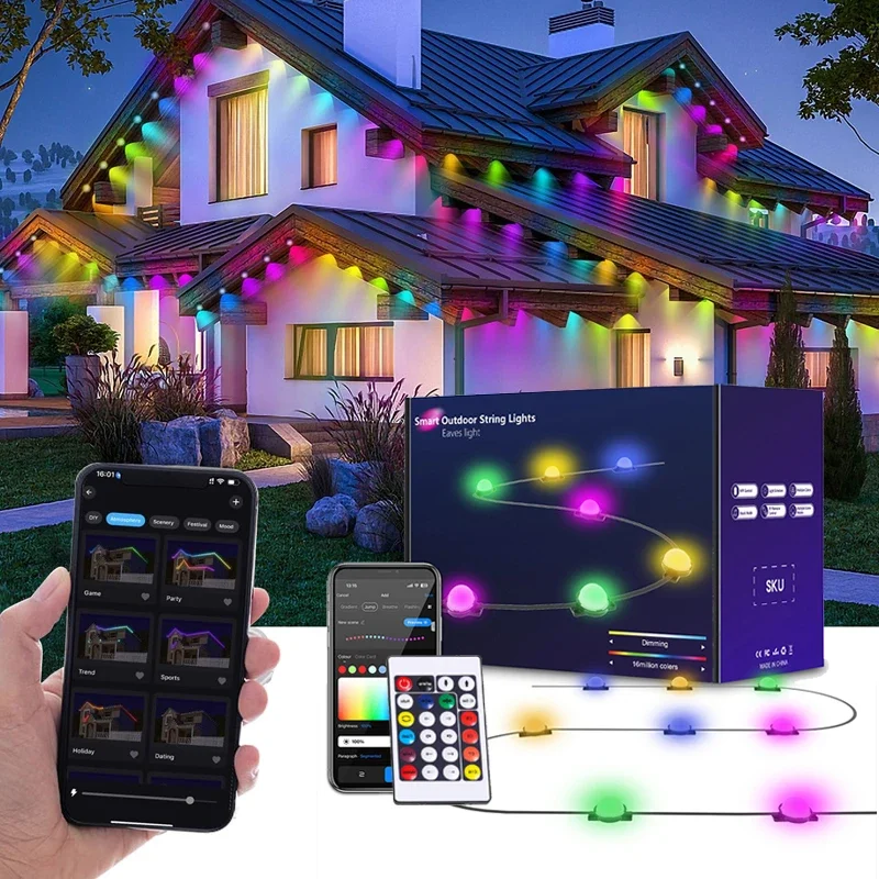 Permanente Außenleuchten RGBIC Smart Eaves LED-Licht Bluetooth DIY wasserdichte Musik Sync Timer Saiten für Party Urlaub Dekor