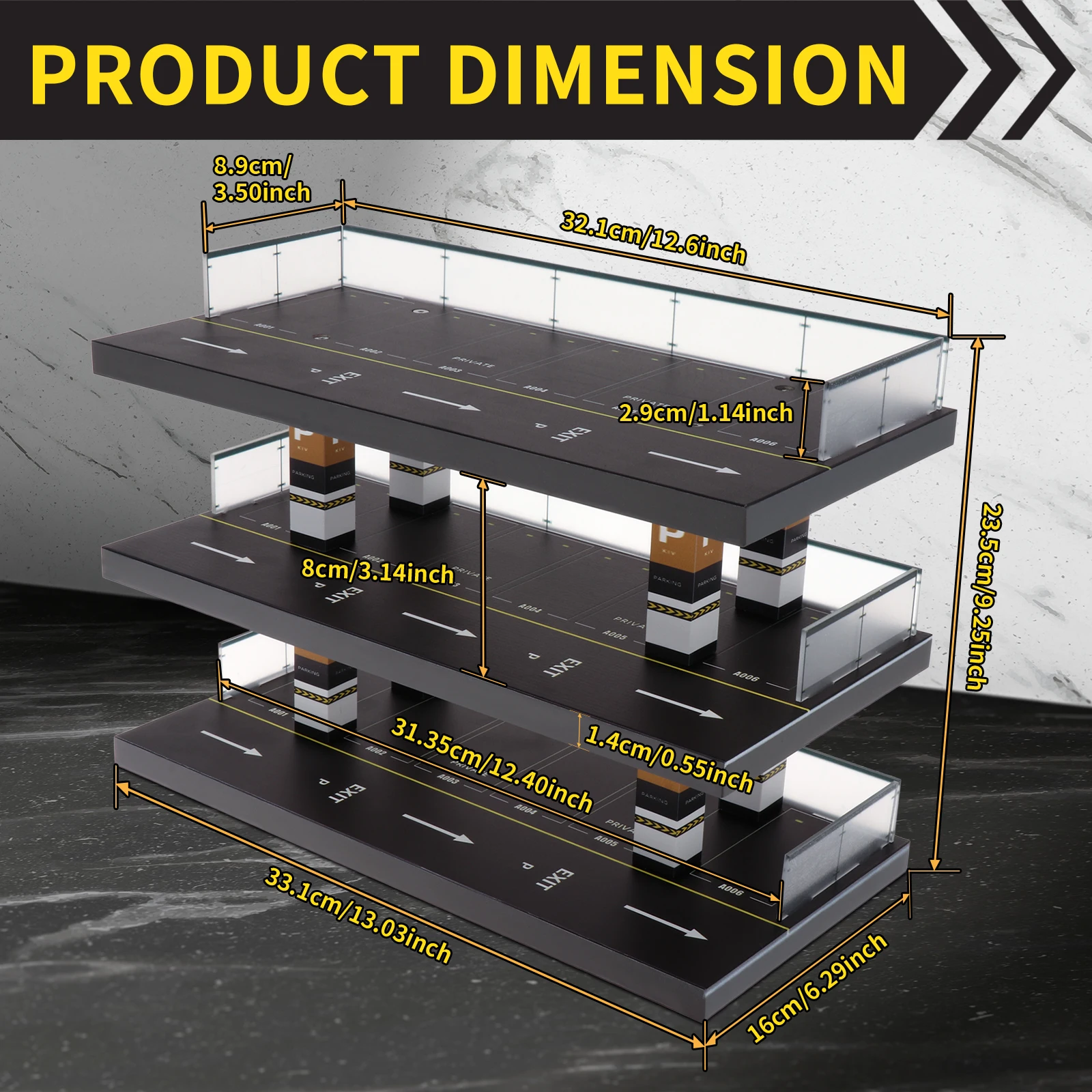 Diorama Car Parking Lot Wood Frame Protection Home Decor, 3 Tiers 1:64 Scale Diecast Vehicle Model Display Case Model Car Garage