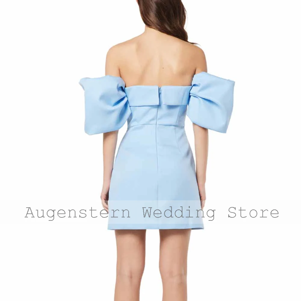 

Formal Birthday Party Dresses Jersey Sheath/Column Sky Blue Off-the-shoulder Pleat Ruched Criss-Cross Prom Dresses for Ladies