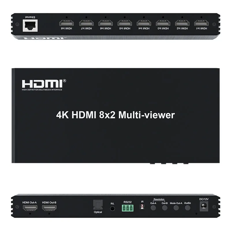 4K 60hz HDMI 8x2 Quad Screen Multi Viewer 8 in 2 Out HDMI Multi-viewer Seamless Switch 2x1 3x1 4x1 5x1 6x1 8x1 Video Multiplexer