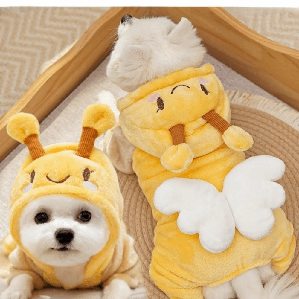 

Windproof Dog Fleece Hoodies Warm Bee Design Dog Four-Legged Clothes Cartoon Comfortable Fleece Dogs Jumpsuits for Pet Dogs Cats