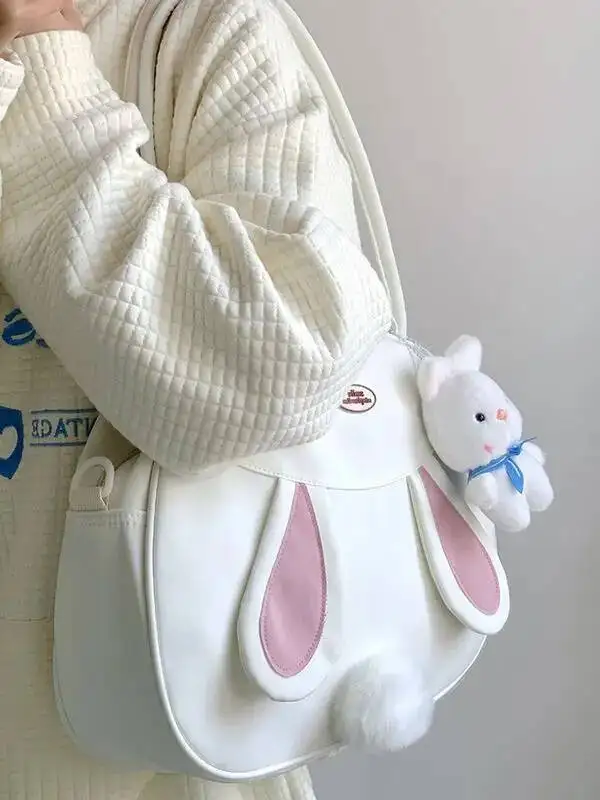 Bloom Rabbit Cute Y2k Handbag Women Vintage Haruku Pu Leather Casual Shoulder Female Large Capacity Kawaii Tote Bag Chic