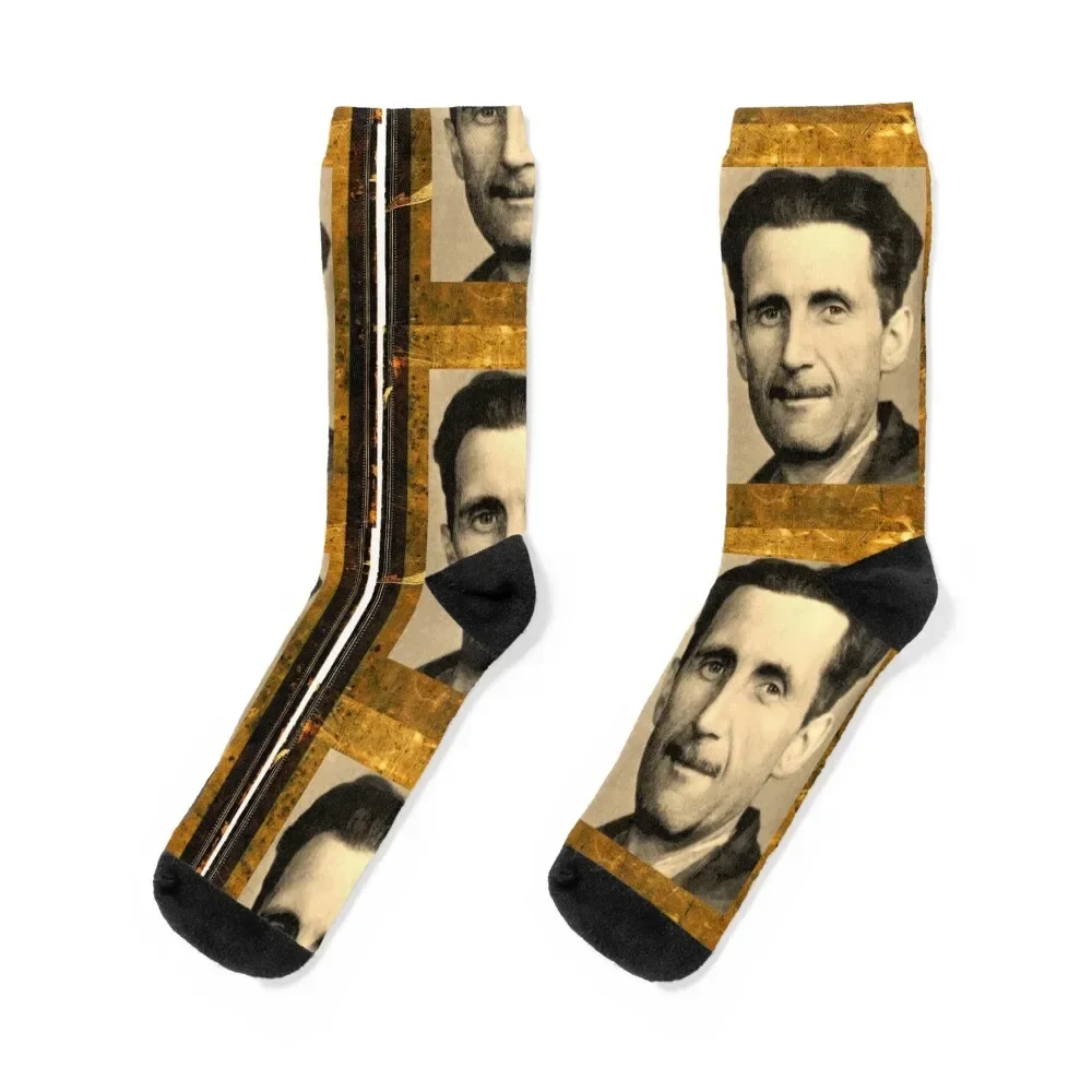 

George Orwell Famous Author Vintage Portrait Public Domain Images Design Socks Stockings man cycling Socks Man Women's