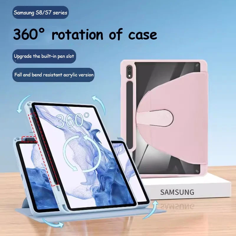 

Акриловый чехол с поворотом на 360 ° для Samsung Galaxy Tab S9 FE 10,9 S9 Plus S7 FE S8 Plus S7 Plus 12,4 S9 S8 S7 11 S6 Lite 2022 10,4 A8