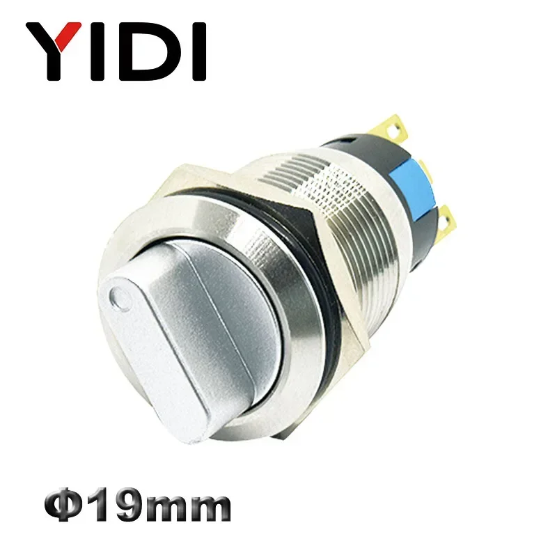 YIDI 19mm Metal Selector Rotary Switch 2 3 Position Push Button Switch 1NO1NC DPST Knob Switch Latching ON OFF with Harness
