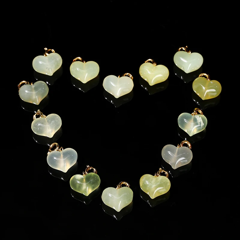 1 Pc Natural Stone Light Green Jade Heart Shape Bead Random Color Pendant For Jewelry Making Diy Necklace Bracelet Accessory view 5