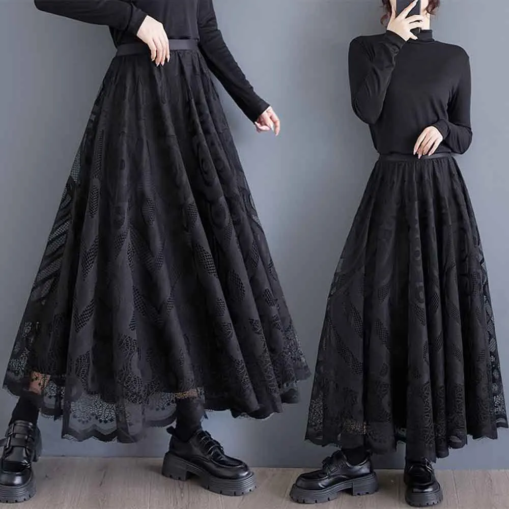 

2025 Winter Men's Solid Color Lace Skirt Pants Unisex American Retro Fashion Street Loose Casual Simple Breathable Men's Bottoms