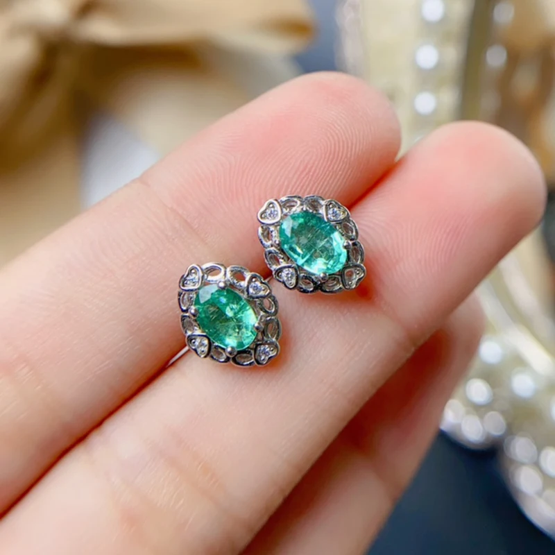 Natural emerald earrings for women silver 925 jewelry luxury gem stones 18k gold plated free shiping items