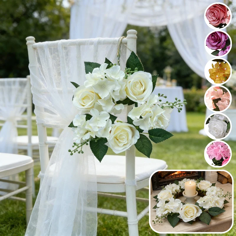 

1/4PCS Candle Rings Wreath European Artificial Rose Wreath for Candlestick Table Window Wedding Arrangement Home Decor Props