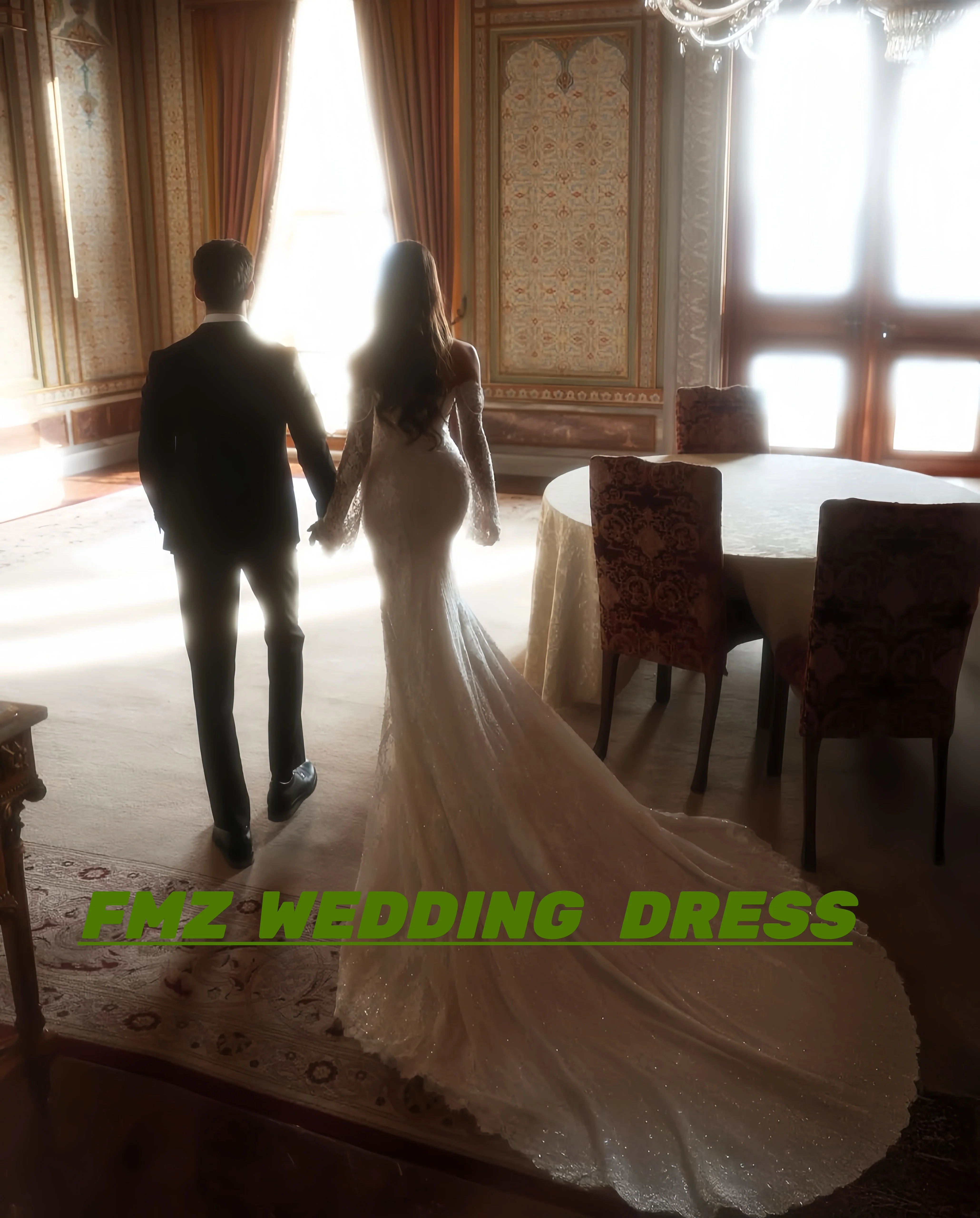 فستان زفاف مخصص بياقة حلوة وأكمام طويلة حورية البحر من الخرز فيستدوس دي نوفيا أماندا نوفيا أماندا نوفيا رسمي