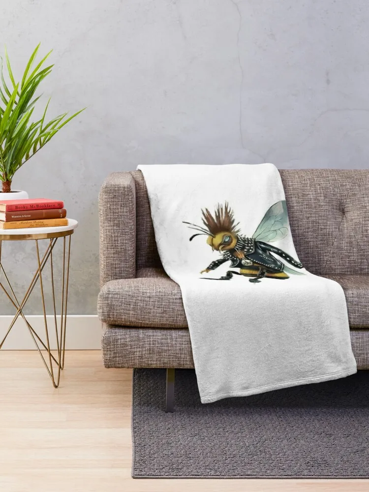 Bee Cool - Rock Stylish Bee in a Leather Jacket Throw Blanket Thins Moving Blankets