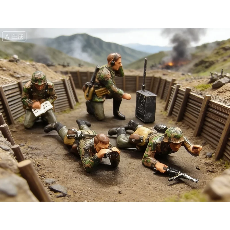 

1:72 Scale Model 3D Printing Painted 4Pcs German Reconnaissance Troops Soldiers Toys DIY Scene Accessory Display Collection