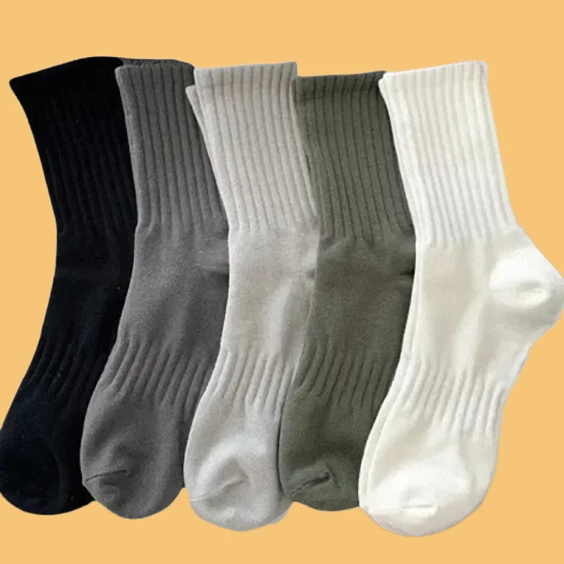 5/10 Pairs 2024 New Black White High Quality Socks Sport  Autumn Winter Male Breathable Solid Color Long Middle High Tube Socks