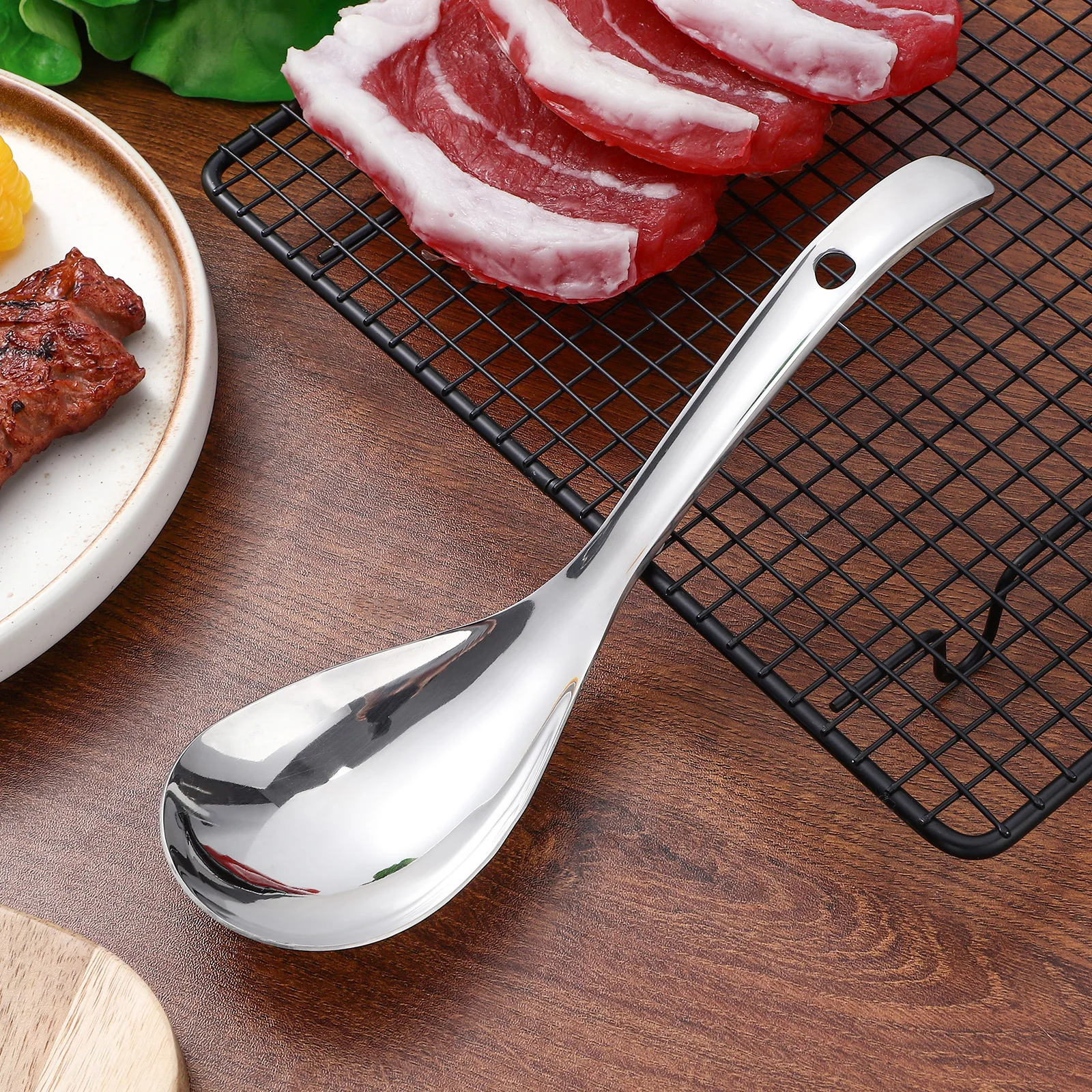 

304 Stainless Steel Rice Scoop Large Porridge Ladle Multipurpose Metal Soup Spoon For Restaurant Home Kitchen Use Lightweight