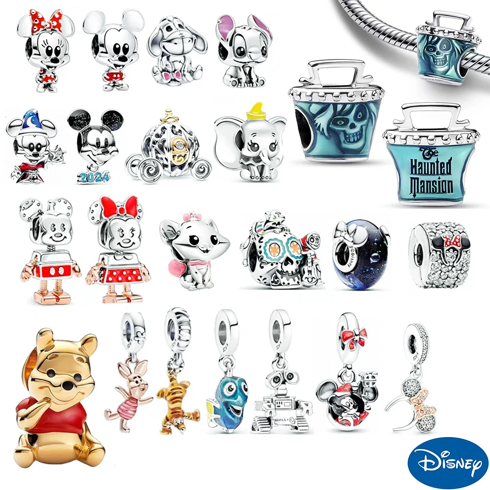 Disney 925 Silver Princess Pumpkin Cart Mickey Minnie Dumbo Halloween Alien Charm Pooh Stitch Bead Pandora Bracelets DIY Jewelry